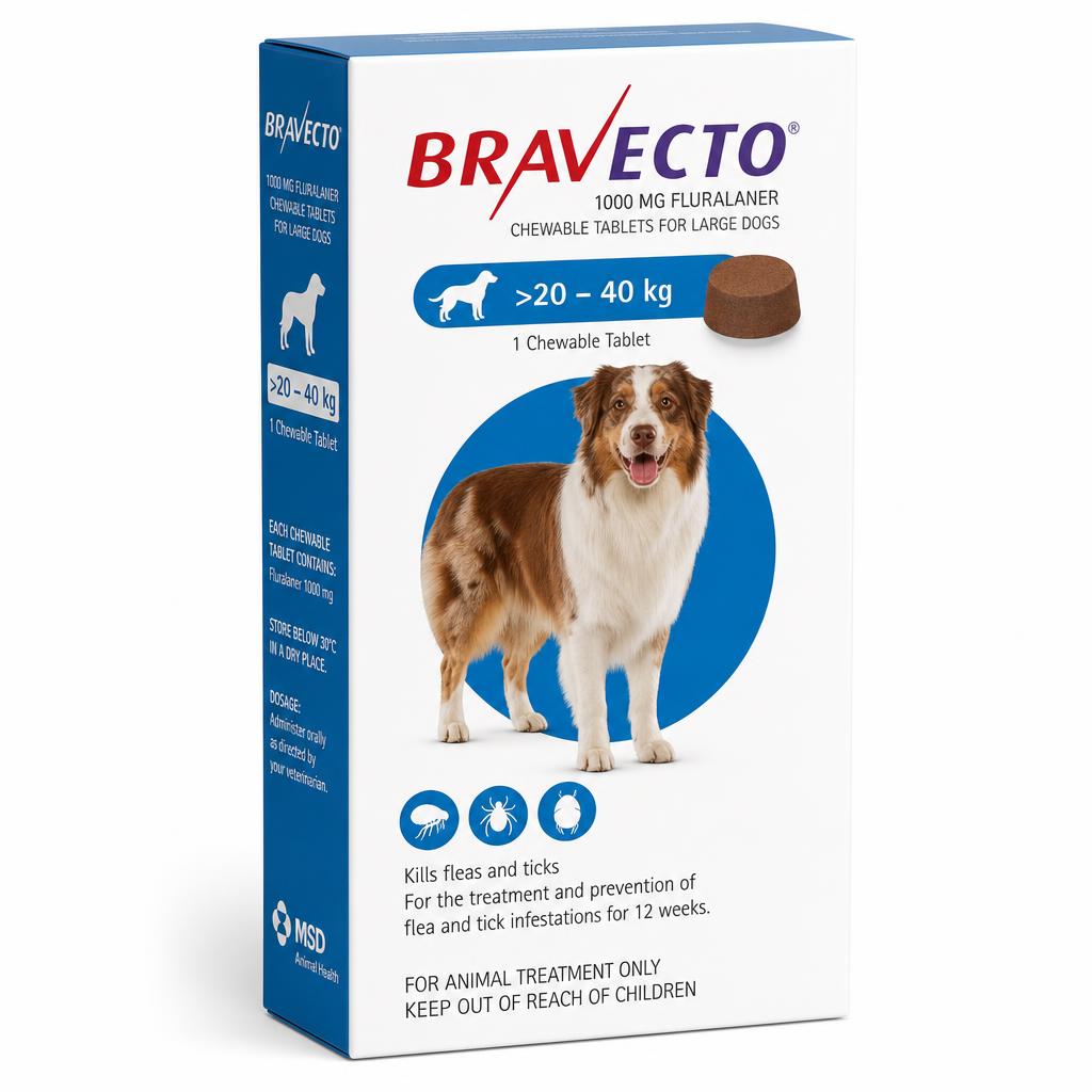 Bravecto® > 20 – 40 kg (1000 mg Fluralaner)